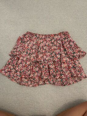 Zara Pink Floral Mini Skirt with Green Accents